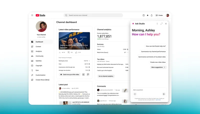YouTube Studio Ask AI feature 2026